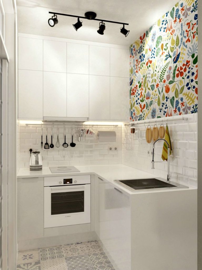 White L-shaped kitchen