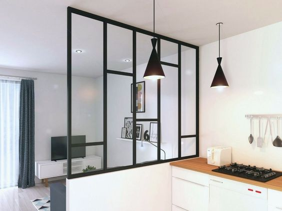 Small kitchen with glass panel