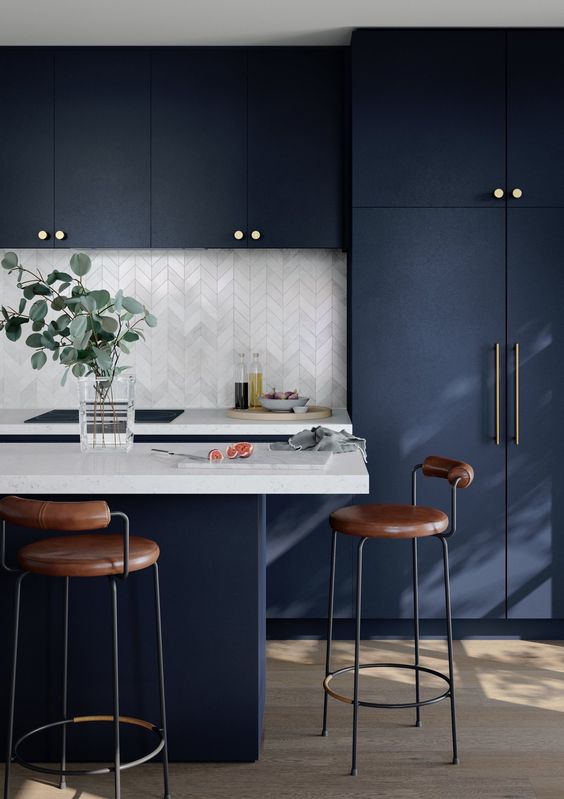 Deep blue kitchen cabinets