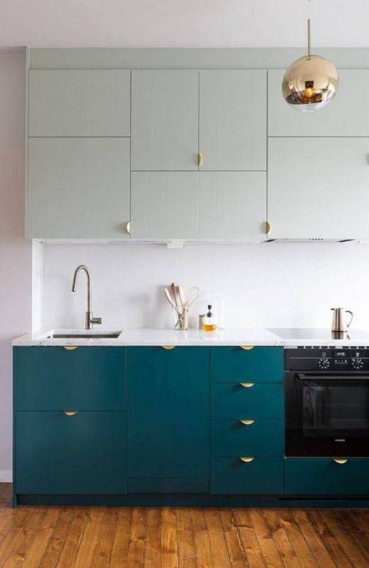 Two tones blue kitchen cabinets design