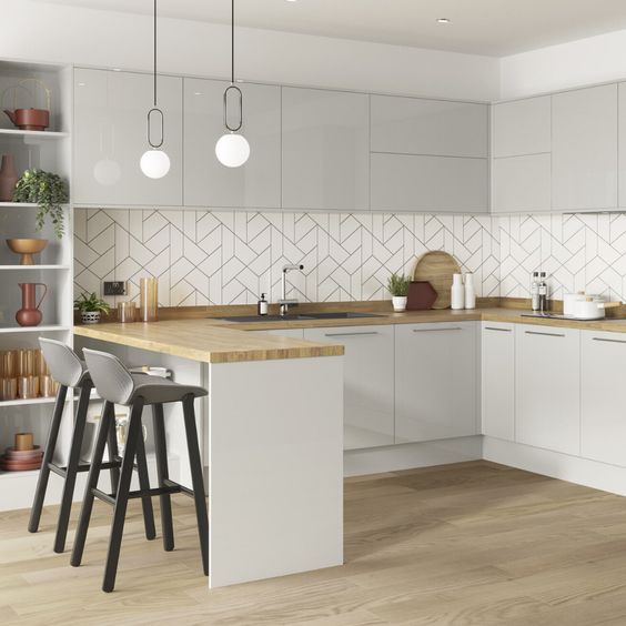 Make a small kitchen bigger with geometric pattern