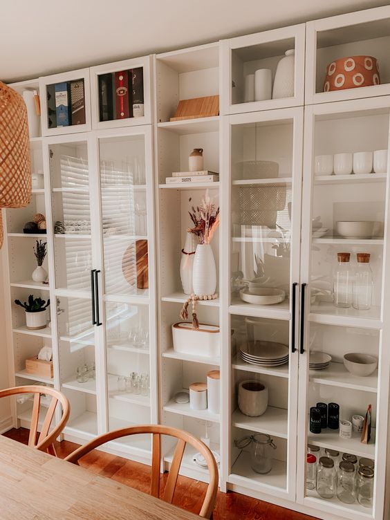 Ikea BILLY bookcase used as kitchen storeroom