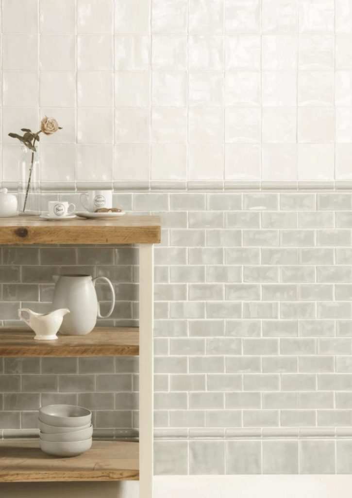 Classic tile backsplash with subway tile and square tiles