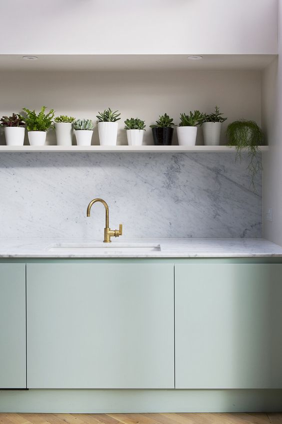 Marble kitchen backsplash and marble countertops