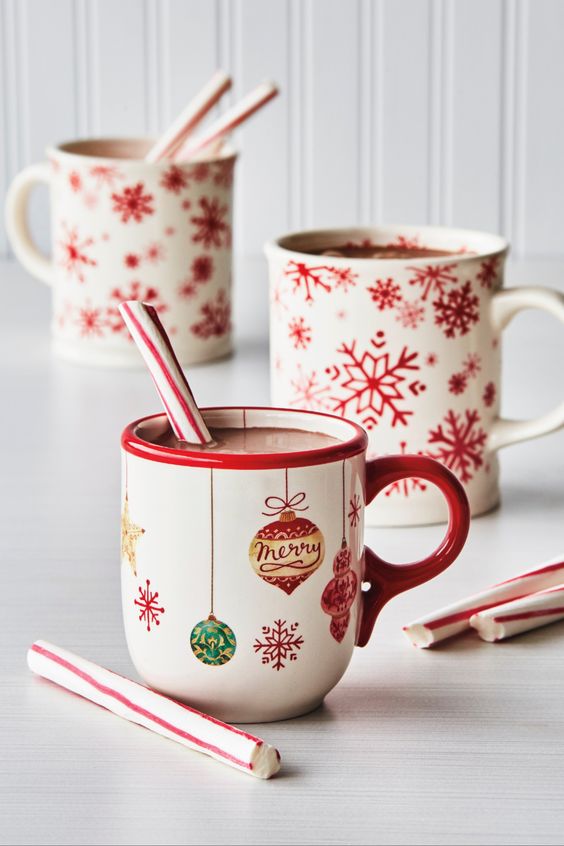 Christmas kitchen mugs and candy cane stripes