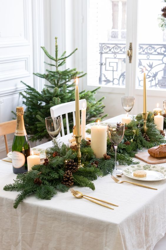 Breakfast table with christmas tree