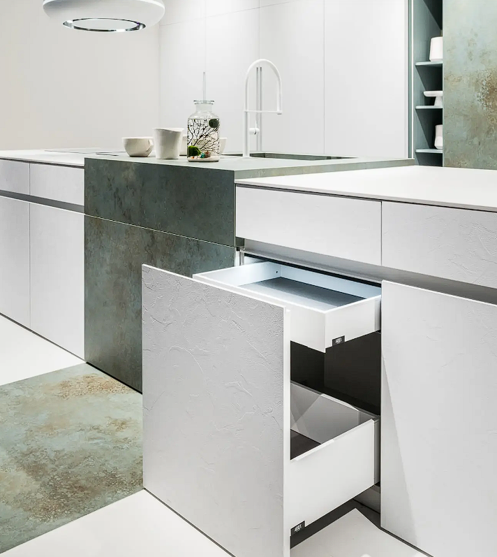 White kitchen with green details