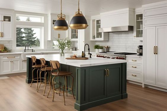 Traditional kitchen with large island